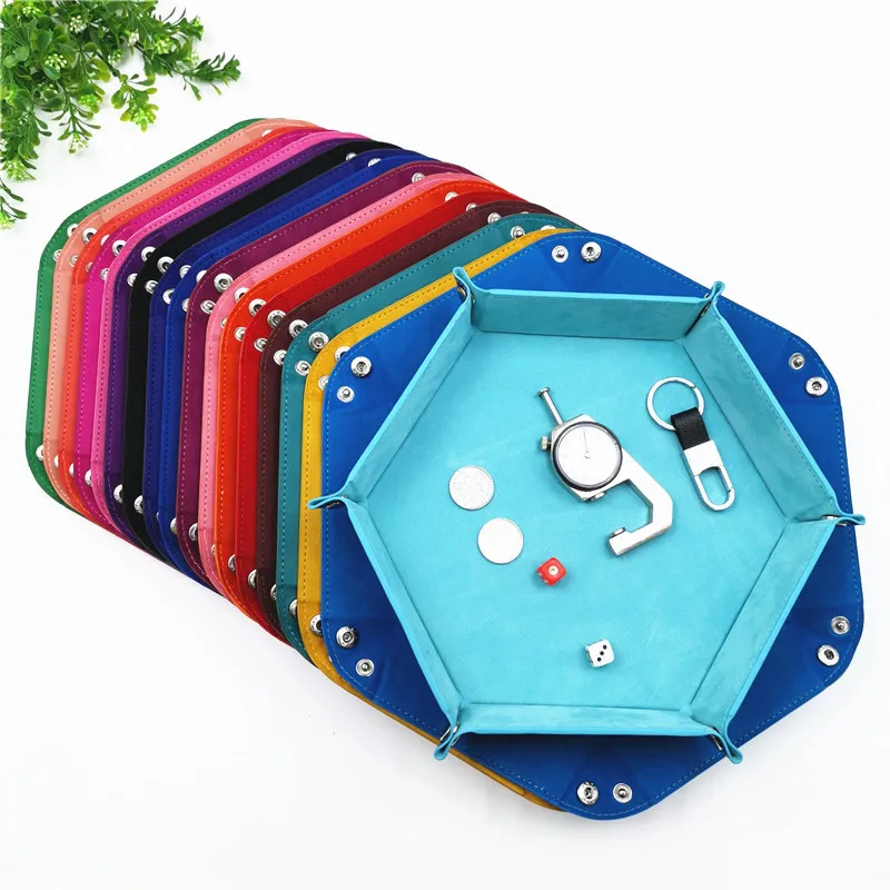 

Foldable Dice Tray Box PU Leather Folding Hexagon Coin Square Tray Dice Game 6 Colors