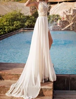 2016 white long vestido de novia beach bridal gowns sexy backless wedding dresses halter illusion lace wedding dresses 2016