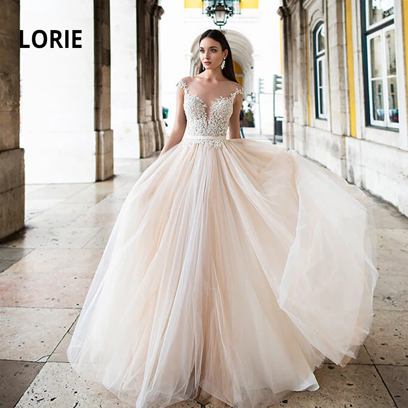 

Свадебные платья LORIE трапециевидного силуэта с кружевной аппликацией и открытыми плечами, свадебные платья, романтичное платье, 2020