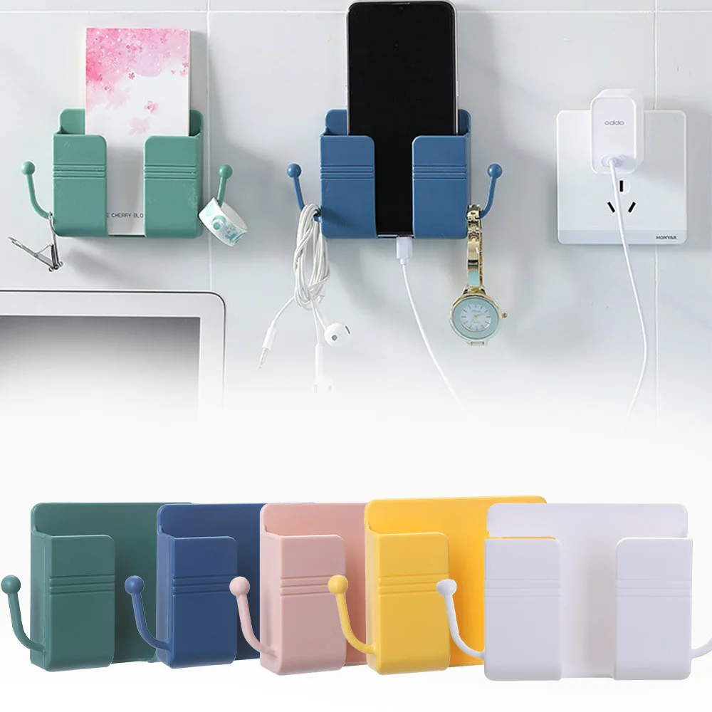 

Wall Mount Phone Holder Adhesive Storage Box Wall Mount Charging Phone Brackets Holder Organizer Storage Box For Bedroom Office