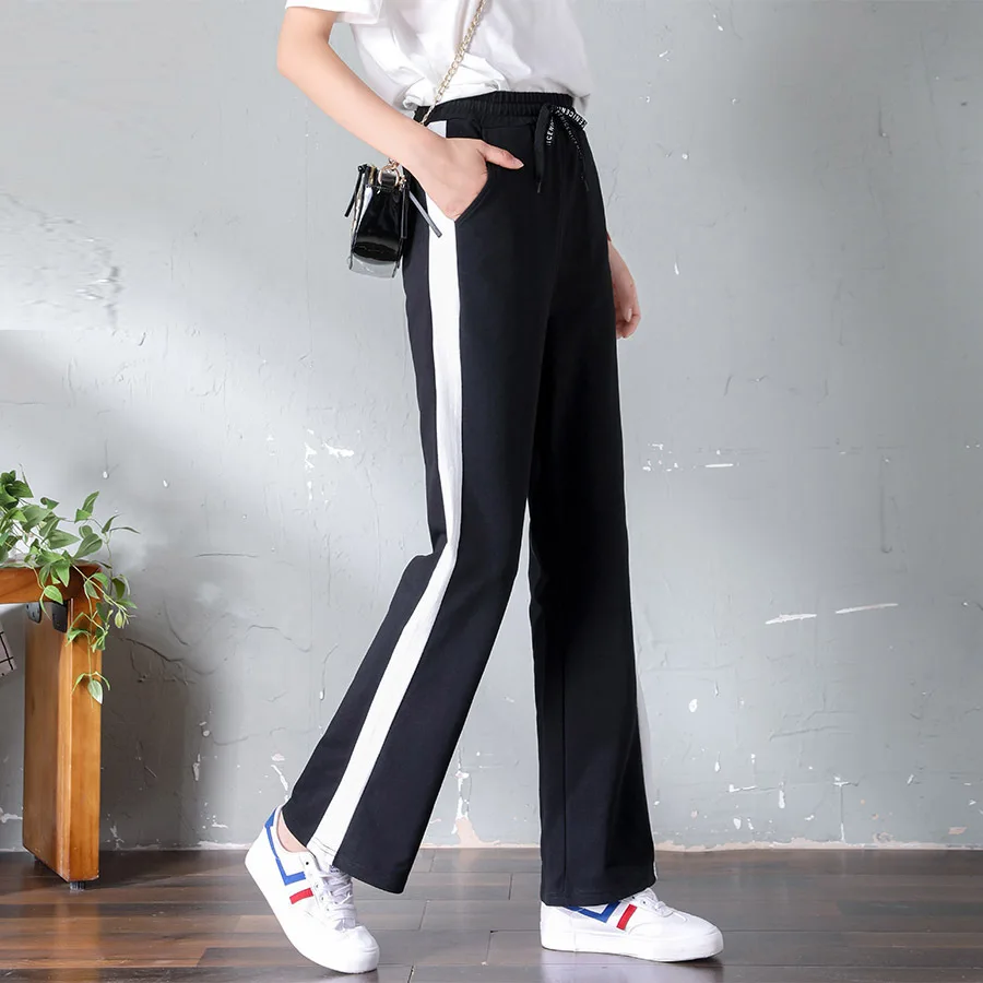 

autumn women sweatpants stripe printed wide leg loose sport pants female casual running jogger fitness workout pants sportsweear