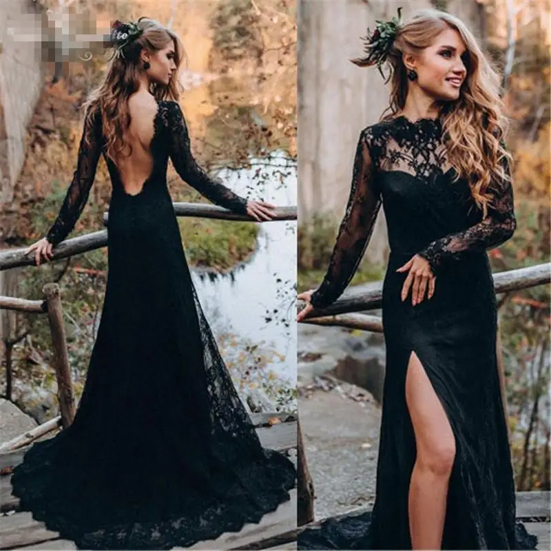 

Black Lace Prom Dresses Long Sleeve 2022 robe de soiree Backless Mermaid Evening Gowns Custom Sheer Formal Women Party Dress