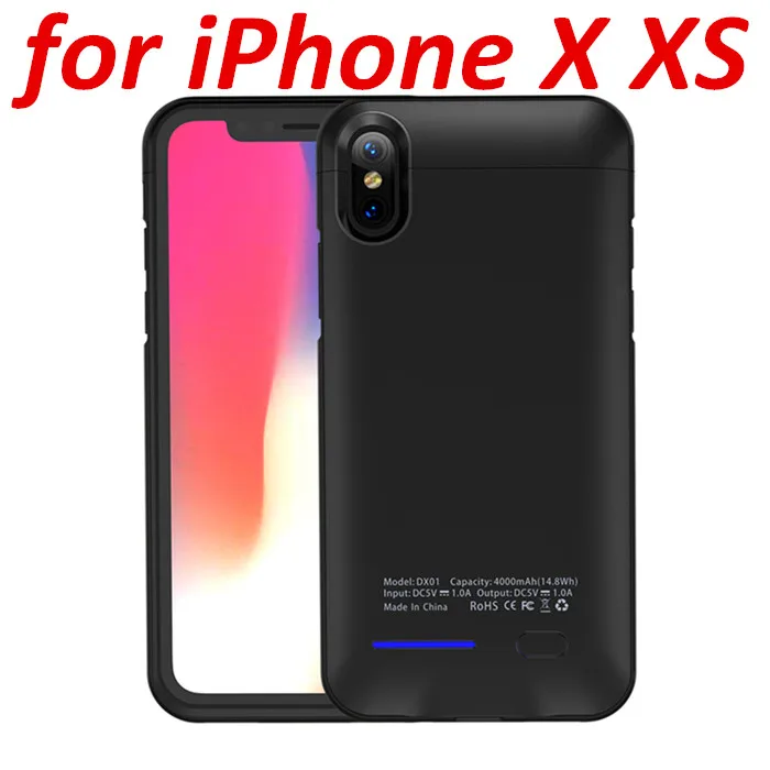 Для iPhone 11 SE 5 5S чехол для зарядного устройства 4000 мАч Внешний внешний аккумулятор чехол для зарядки для iPhone XS 7 8 plus 6 6S Чехол для аккумулятора - Цвет: for iphone X XS