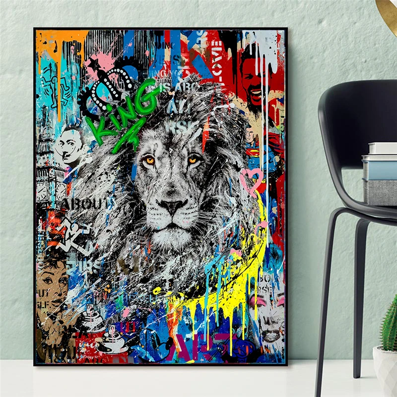 

Graffiti Art Lion Canvas Paintings on the Wall Art Posters and Prints Street Art Animals Pictures for Modern Home Wall Cuadros