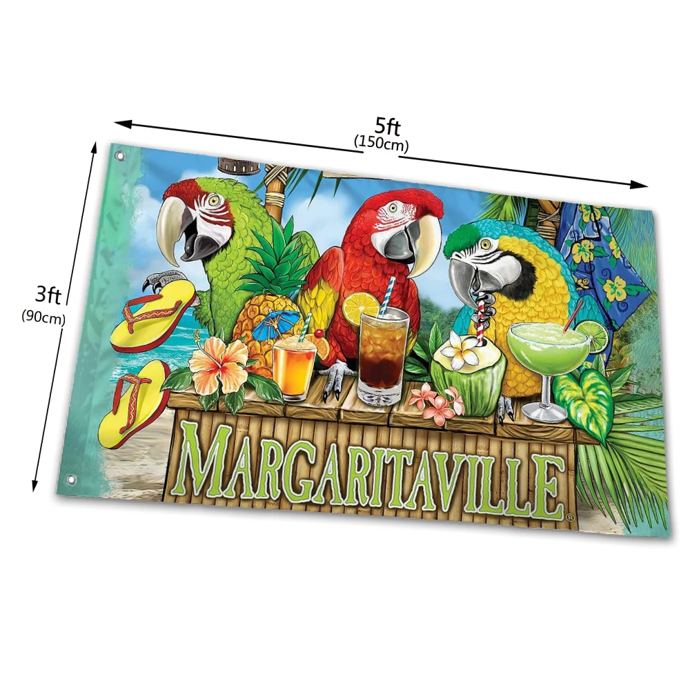 

Margaritavil Banner 3FTx5FT Jimmy Buffett Parrot Flag Orlando Fairy Tale Town Happy Hour Banner Pattern Size Custom Streamer