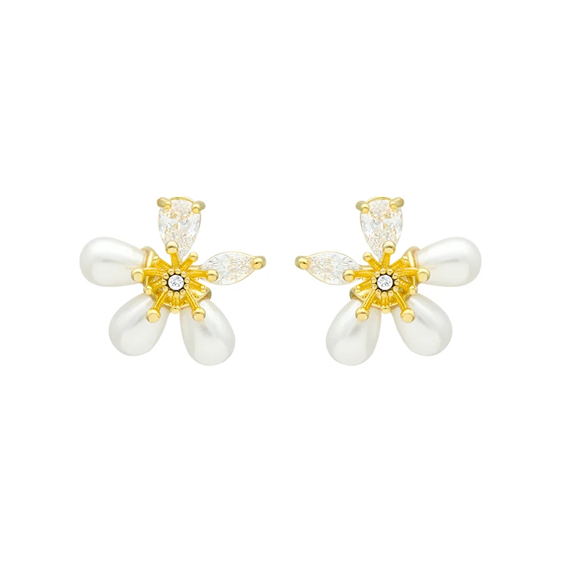 

2020 New Classic Pearl petal Earrings Fashion zircon flowers stude Earrings South Korea sexy female jewelry student accessories