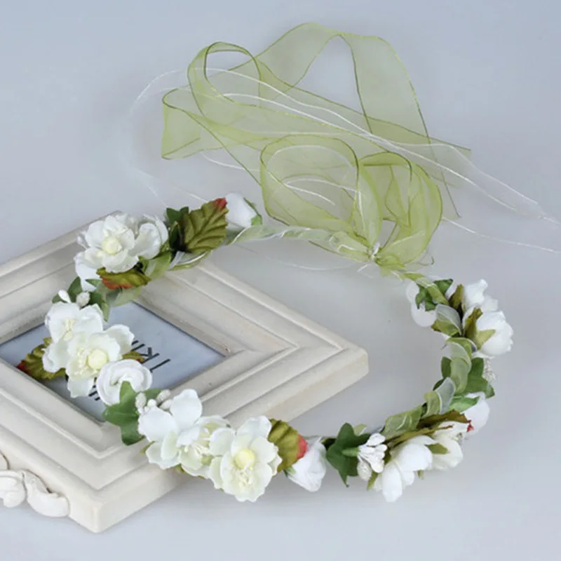 

Woman Flower Crown Tiara Headband Wedding Floral Hairband Hair Accessories Brid Garland Princess Head Wreath Girls Party Kids