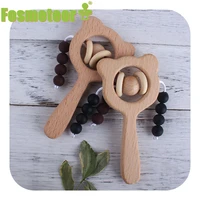 fosmeteor baby wooden beech rattle wood bear silicone beads hand bell rattle newborn play gym montessori educational kidstoys