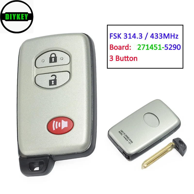 

DIYKEY 27145-5290 314.3/433MHz 3 Button Smart Card Remote Key Fob for Toyota Prius 2010-2013 Venza 2009-2013 Scion FRS 2013-2014