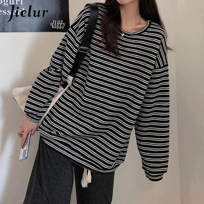 Jielur Зимний пуловер в Корейском стиле женская зеленая Толстовка полоску