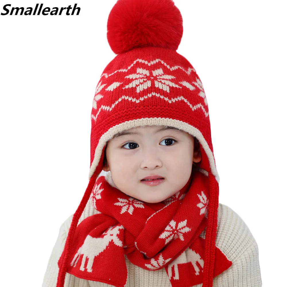

New Winter Children Scarf Hat Sets Cartoon Baby Head Cover Christmas Warm Kids Knitted Beanies Set Cotton Boys Girls Hats Scarf
