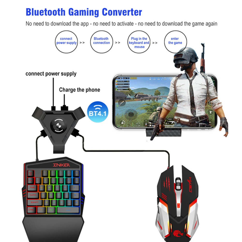 3 шт. набор игровая клавиатура + мышь Bluetooth 4 1 конвертер красочная подсветка с