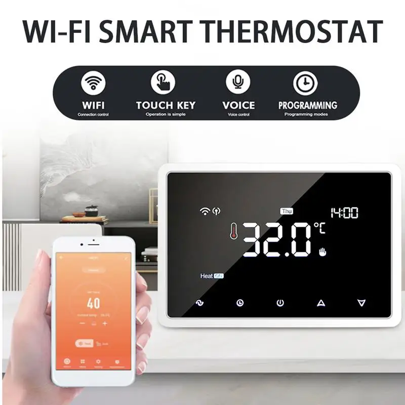 

Wi-Fi Smart Thermostat Display Touch Screen Heating Digital Temperature Controller Gas Boiler with Celsius Fahrenheit Work