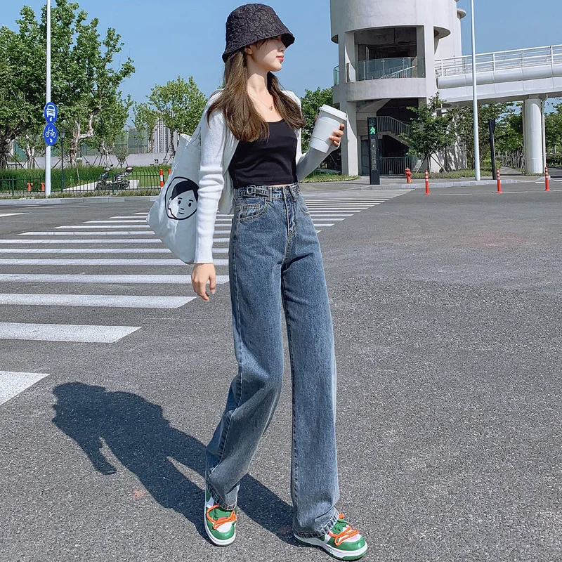 

Брюки с высокой талией, широкие джинсы для женщин, Новинка осени 2021, широкие