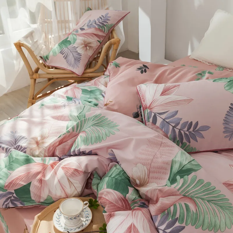 

4Pcs Duvet Cover Set 100% Cotton Soft Queen Size Tropical Botanical Leaves Bedding Set 1 Duvet Cover 1 Bed Sheet 2 Pillowcases