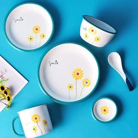 cute yellow flower ceramic bowls and pates modern simple chrysanthemum dishes salad breakfast bowl household dishes tableware