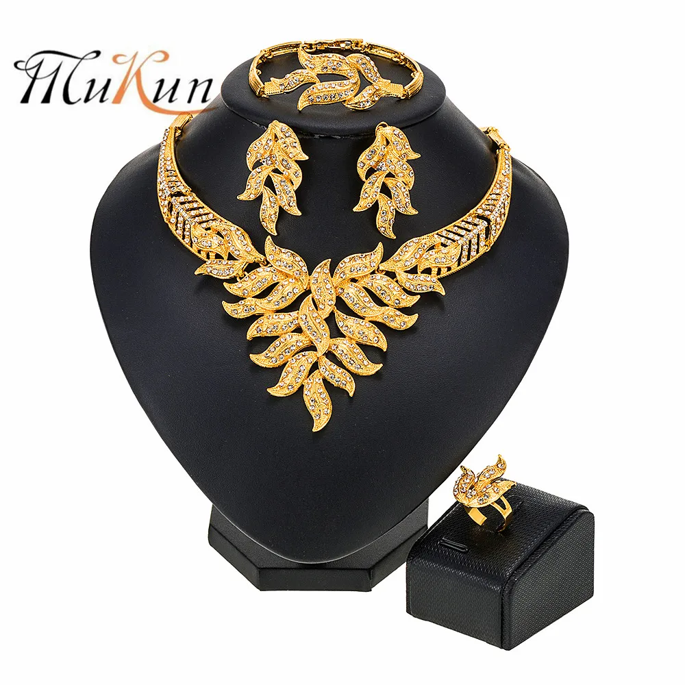 

Модный комплект ювелирных изделий MUKUN из Дубая золотого цвета, африканские бусины, комплект ювелирных изделий, свадебный подарок, нигерийск...