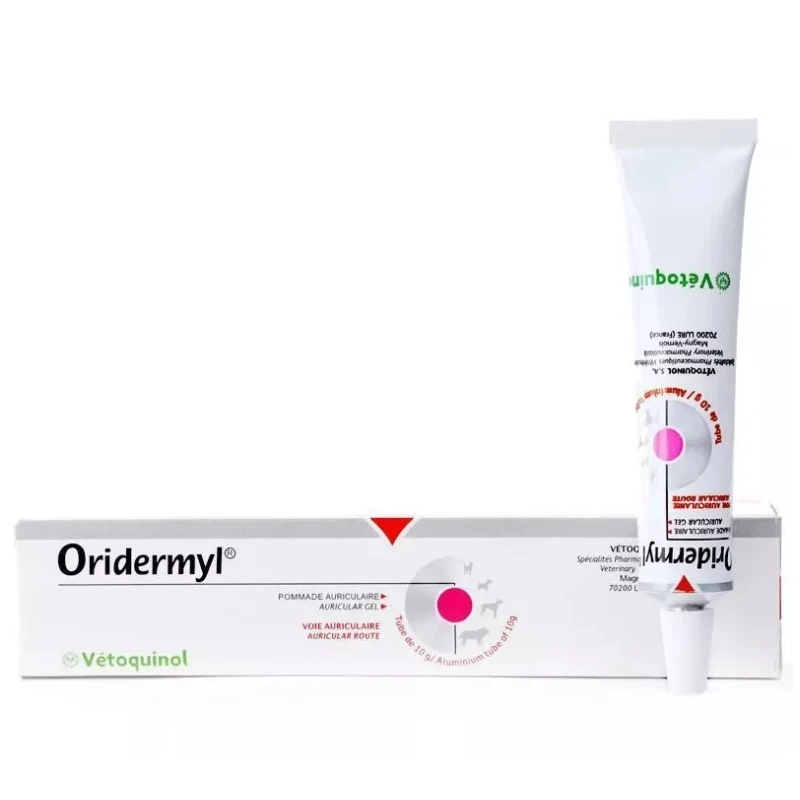 

Vetoquinol Oridermyl dog and cat ear drops, 10g, ear canal infection, itchy ears, smelly