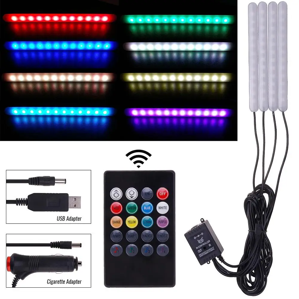 

2019 Car Atmosphere Light USB Foot Light / Cigarette Remote Control Indoor Environment Decorative LED Lamp Strip Accessories
