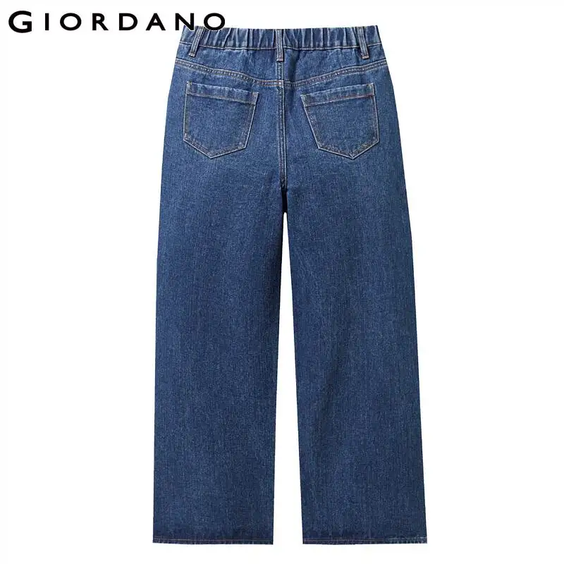 Giordano Women Denim Jeans Elastic Waist Wide-leg Pants Pocket Zip Front Fashion Mujer 05419096 | Женская одежда