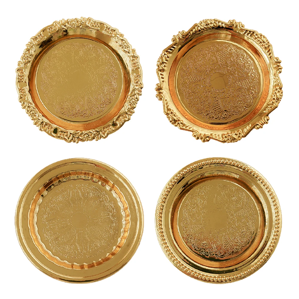 Vintage Gold Carved Tray Storage Plate Photography Props Retro Metal Photo Studio Shooting Background for Cosmetics Jewelry | Дом и сад