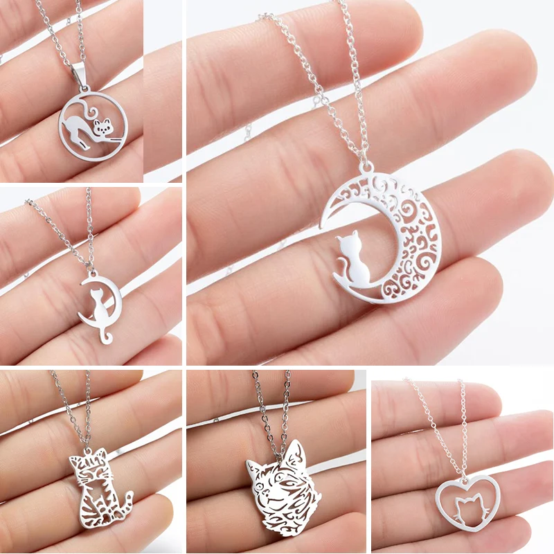 Ожерелья с котом Hfarich для женщин и девушек ожерелье из нержавеющей стали золотого