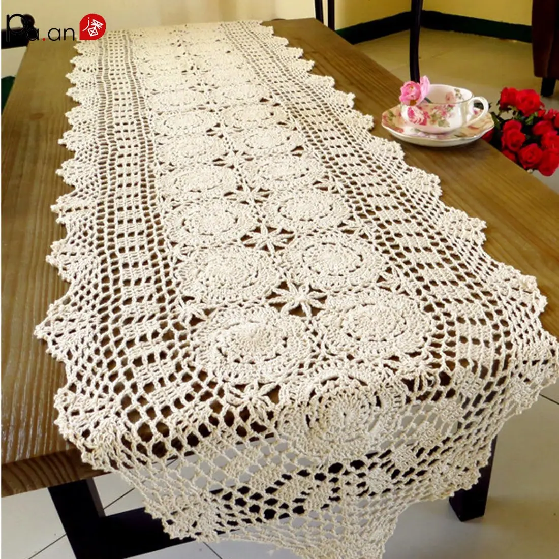 

Pa.an Crochet Table Runner Handmade Handicrafts Classic Lace Tablecloth Beige White Table Cover Dropshipping 2021 Decor Gifts