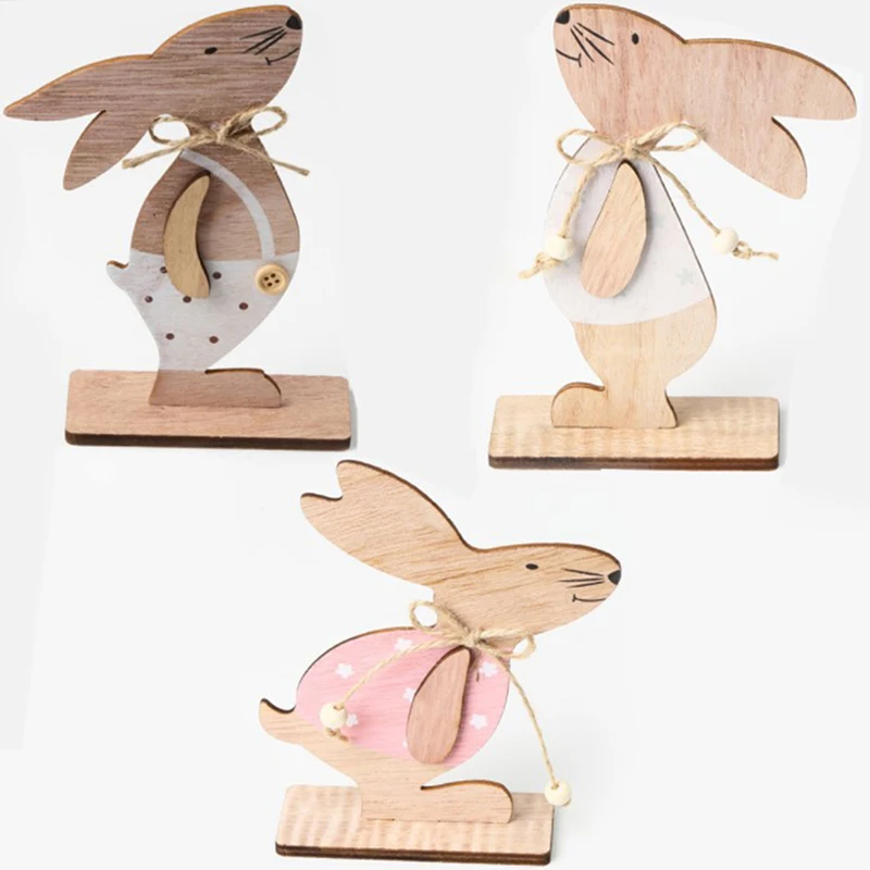 

1 шт., Пасхальный кролик, деревянное украшение «сделай сам», подвесные поделки из натурального дерева, милый кролик, пасхальные украшения, то...