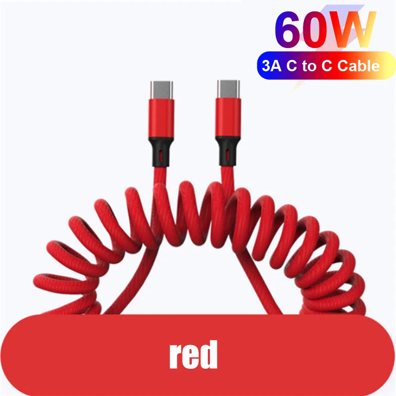 URVNS 3A 60W USB C to USB C Fast Charging Cable 1.5m Spring Data Cable Type C Charger For Samsung Xiaomi Huawei