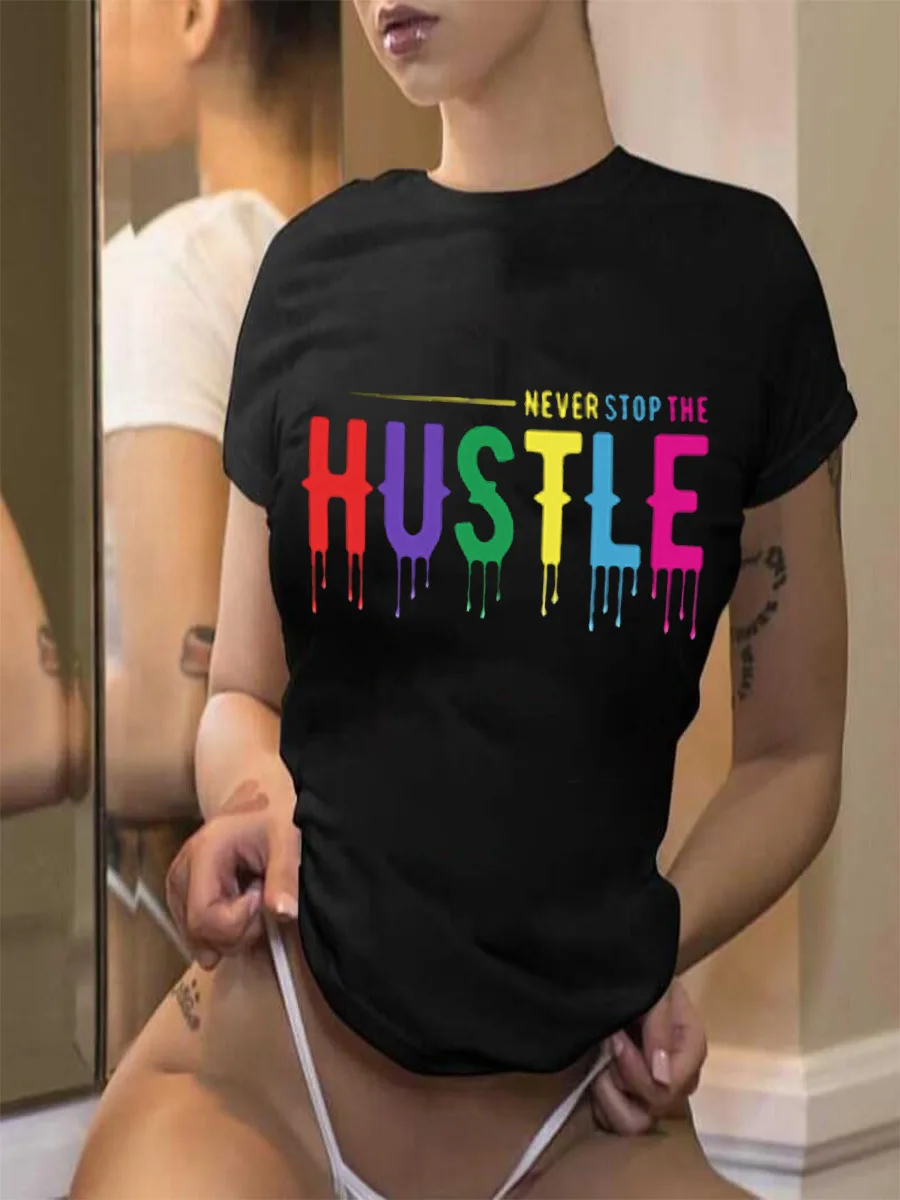 

SSEURAT Vogue Tshirts Women Fitness black T Shirt Female Hip Hop Letter Print Tees Shirt Femme