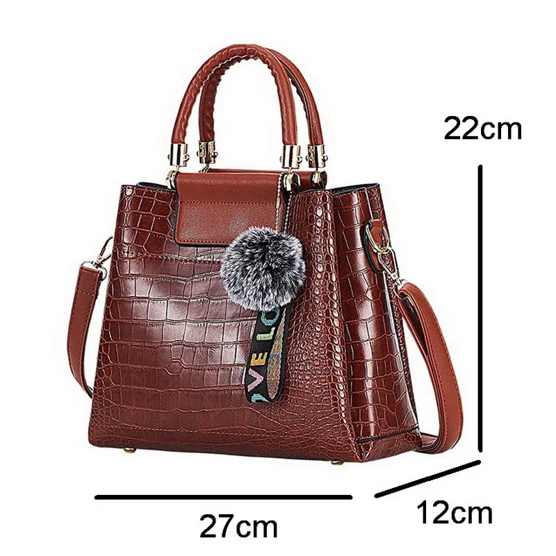 FUNMARDI Luxury Brand Handbag Women Alligator Patchwork Shoulder Bag Crossbody New PU Women Bag Trunk Tote Bag Hairball WLHB2025