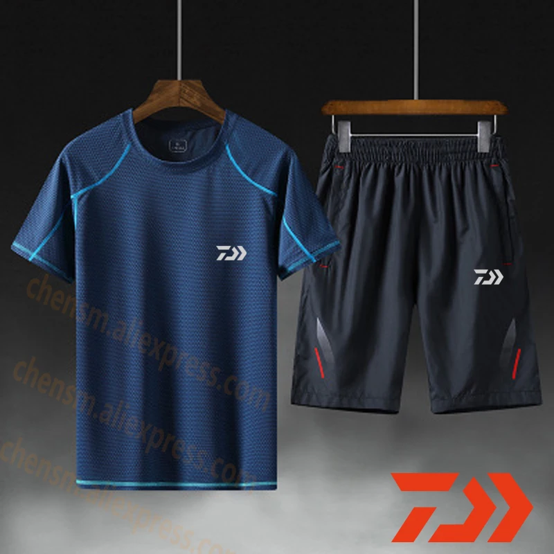 

2020 Outdoors Set Quick Drying Stripe DAWA Short Sleeve Fishing Shirt and Shorts Men Fishing Clothing Breathable Fishing Suit
