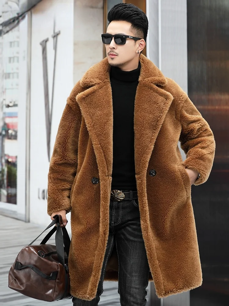 Зимнее мужское Свободное пальто из натуральной шерсти черное коричневое