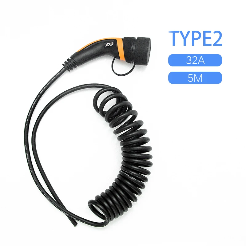 

32A 22KW EV Charger Cable Type 2 IEC62196-2 EVSE AC Plug With 5 Meter Spiral Three Phase for Electric Charging Station