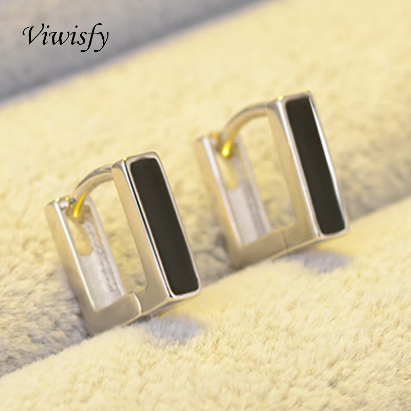 

Viwisfy Real 925 Sterling Silver Earrings Classic Jewelry Square Hoops For Woman VW21104