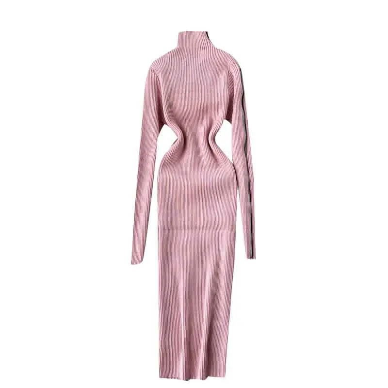Женское платье-свитер SINGRAIN с высоким воротником модное трикотажное платье на