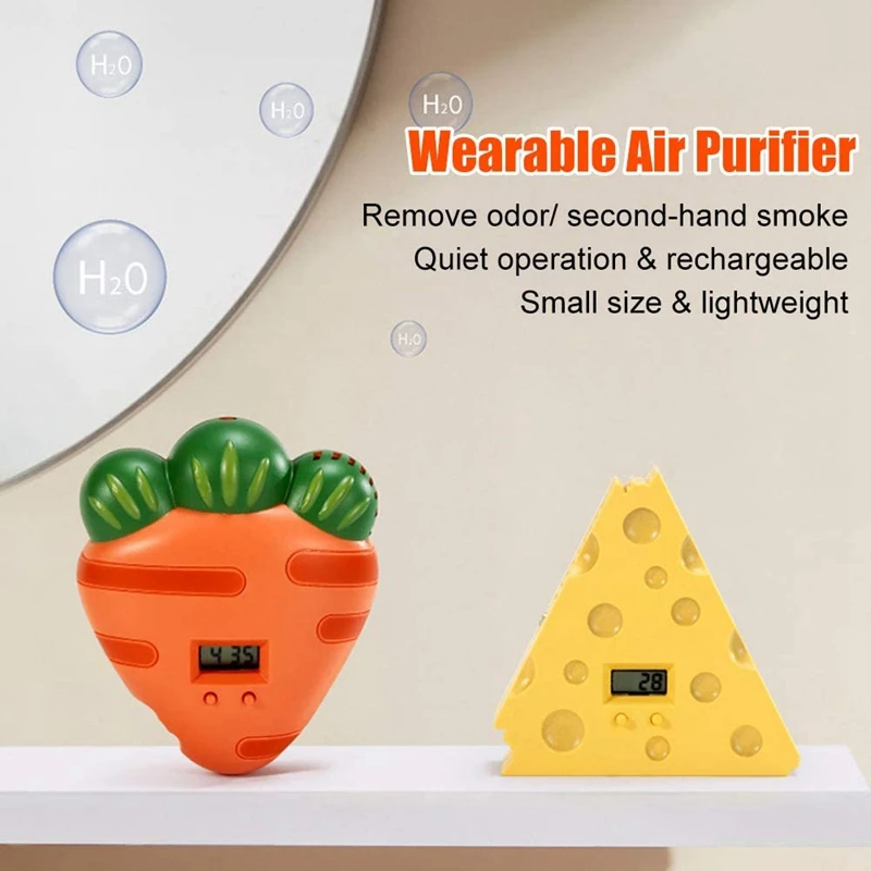 

Air Purifier Necklace with Digital Clock Wearable Negative Ion Generator Portable Rechargeable Car Air Cleaner