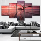 Пейзаж, закат, Васко да Гама, мост и тег, река, живопись, современная на холсте, тип печати, 5 шт., модульный художественный стиль, Настенный декор