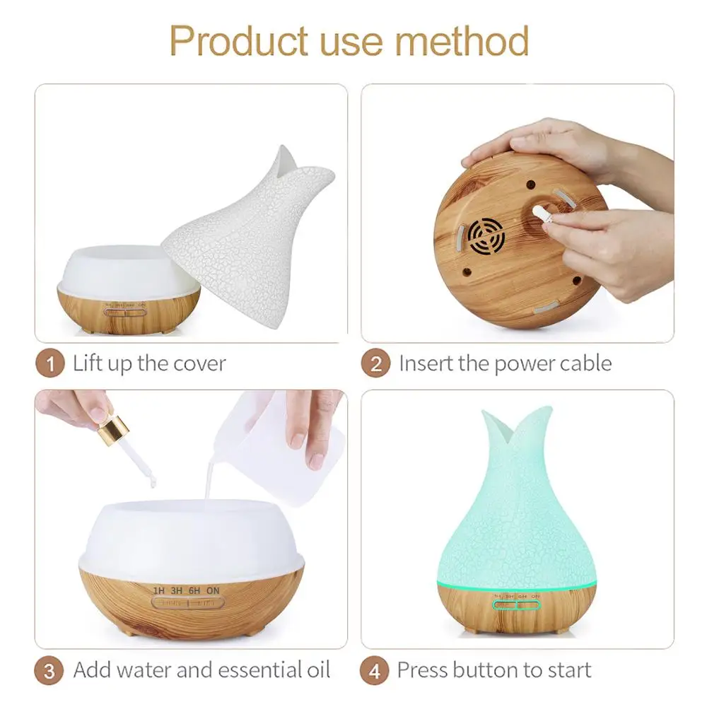 400 мл ультразвуковой Электрический увлажнитель воздуха красочная ваза Арома