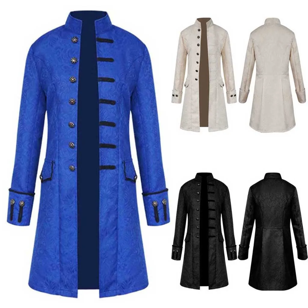 

Men Fashion Button High Quality Long Punk Jacket Winter Warm Vintage Tailcoat Overcoat Outwear Buttons Coat Chaqueta Punk