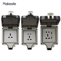 ip66 35 holes multi function universal waterproof outdoor wall power socket with 2usb ports 10a electrical outlet grounded