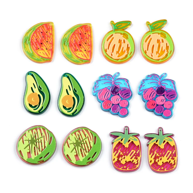 

50PCS Avocado Grape Pineapple Accessories Hand Made Earrings Making Connectors DIY Pendant Jewelry Findings Components Charms