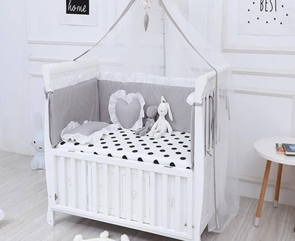 Детский комплект постельного белья бампер 100% хлопок лист лотоса кружево