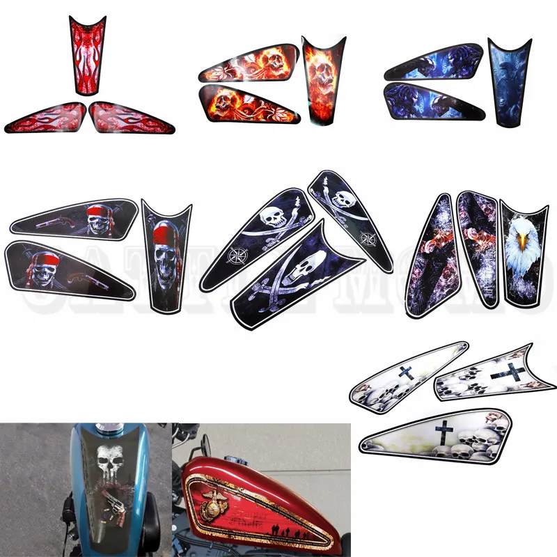 

Motorcycle 3D Fuel Tank Decal Sticker For Harley Sportster Iron XL 883 1200 X48 72 Cafe Racer Street Tracker Bobber Chopper