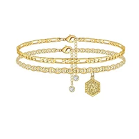 ankle bracelets for womensummer beach jewelry 14k gold plated double layered initial anklets jewelry for women teen girls
