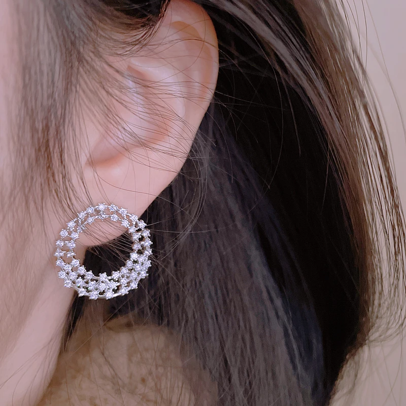 Роскошные блестящие серьги-гвоздики с кристаллами циркона для женщин элегантные