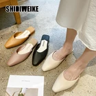 Туфли женские без задника, заостренный носок, сланцы, низкий каблук, карамельные цвета, va661, летняя обувь, 2021