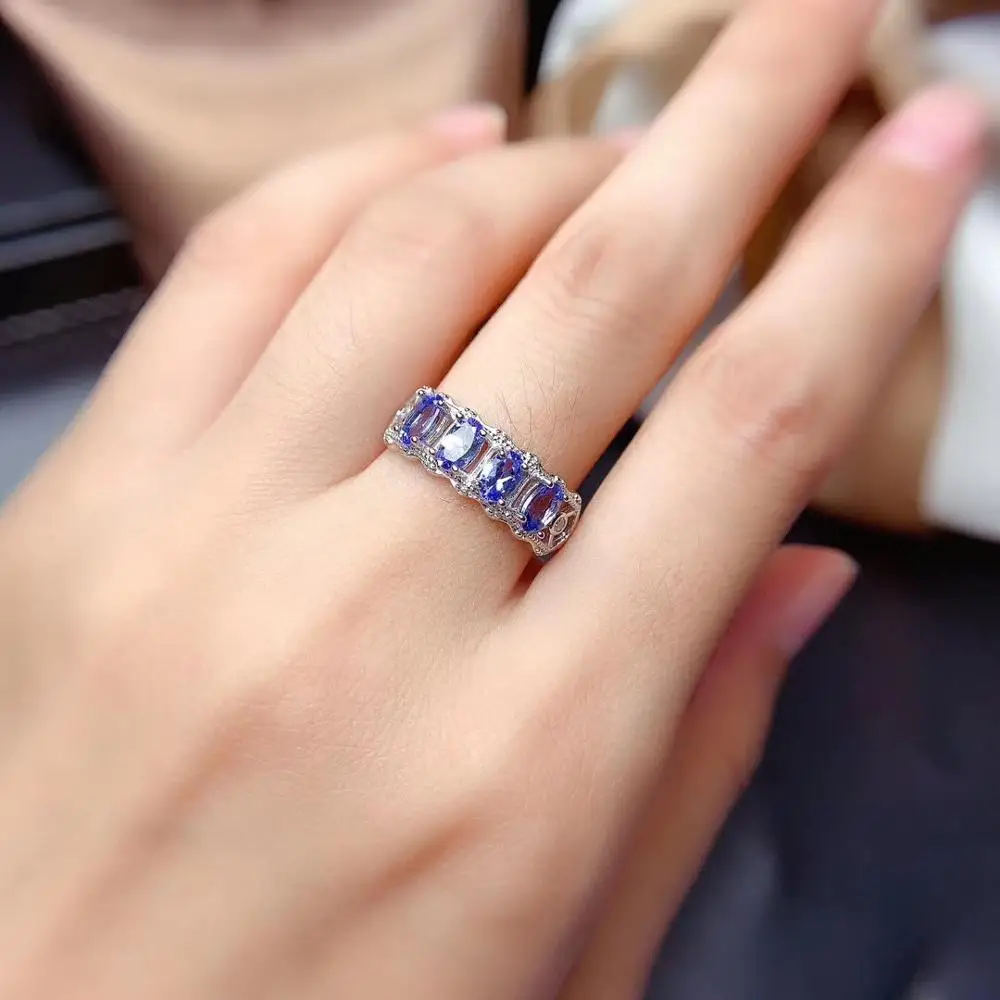 Женское кольцо из натурального танзанита ювелирное изделие стерлингового