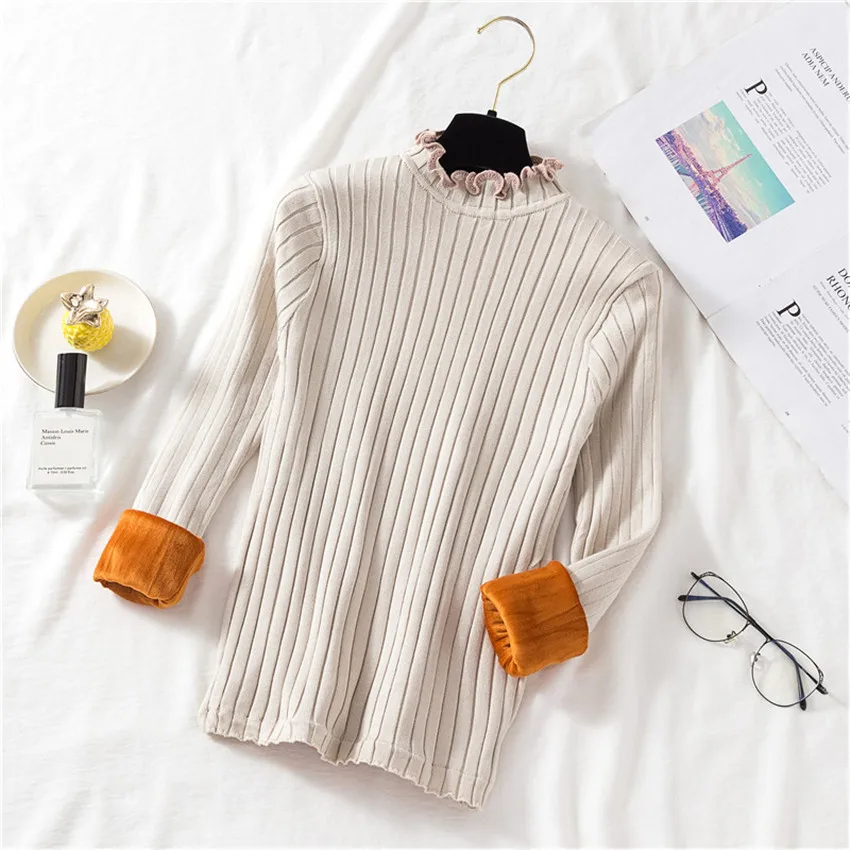 Зимний теплый толстый бархатный свитер женские свитера с высоким воротом