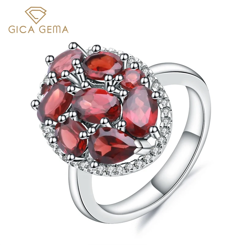 

GICA GEMA Luxury Red Garnet Rings For Women Girl 925 Sterling Silver White Cz Natural Gemstone Wedding Engagement Fine Jewelry